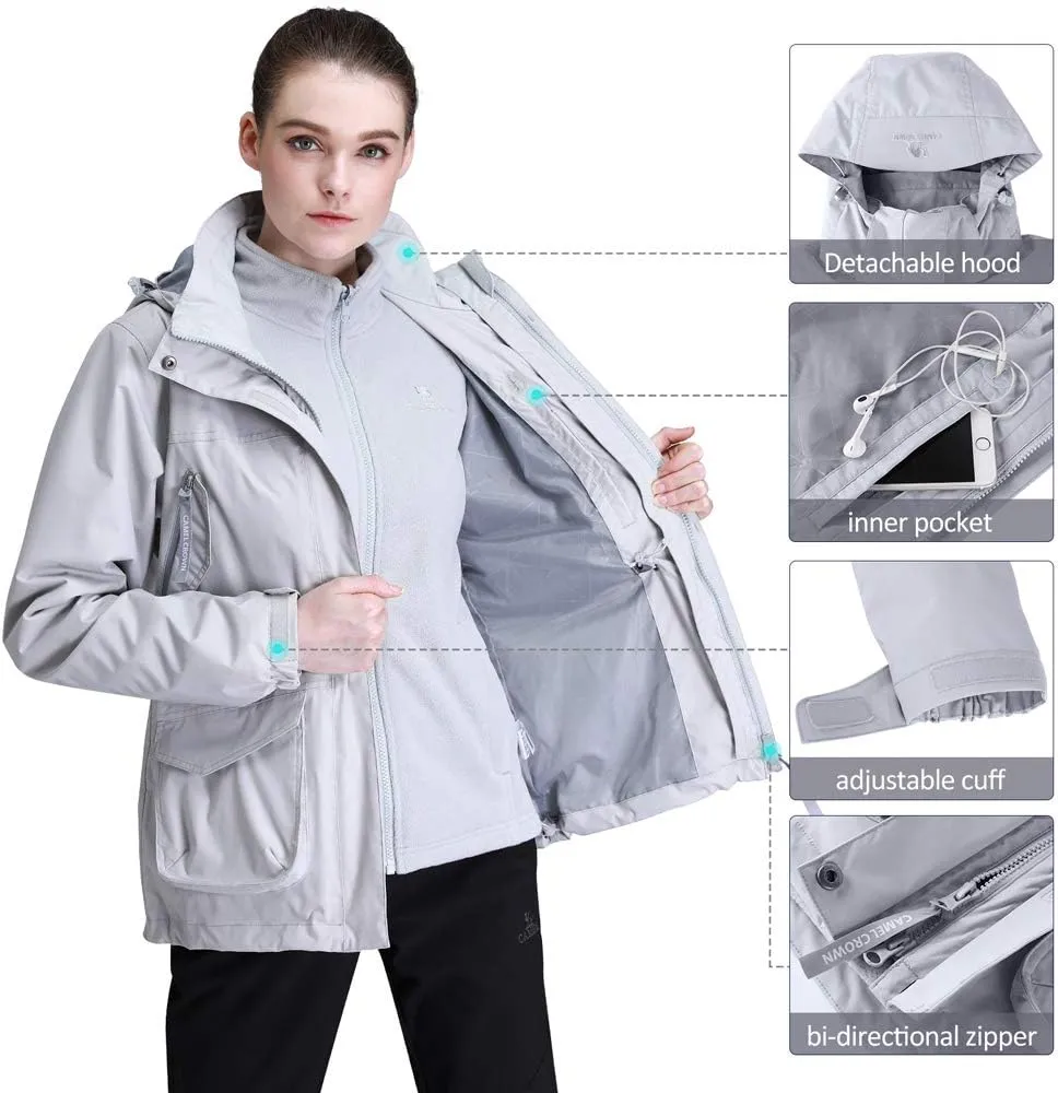 CAMEL CROWN Womens Waterproof Ski Jacket 3-in-1 Windbreaker Winter Coat Fleece Inner for Rain Snow Outdoor Hiking