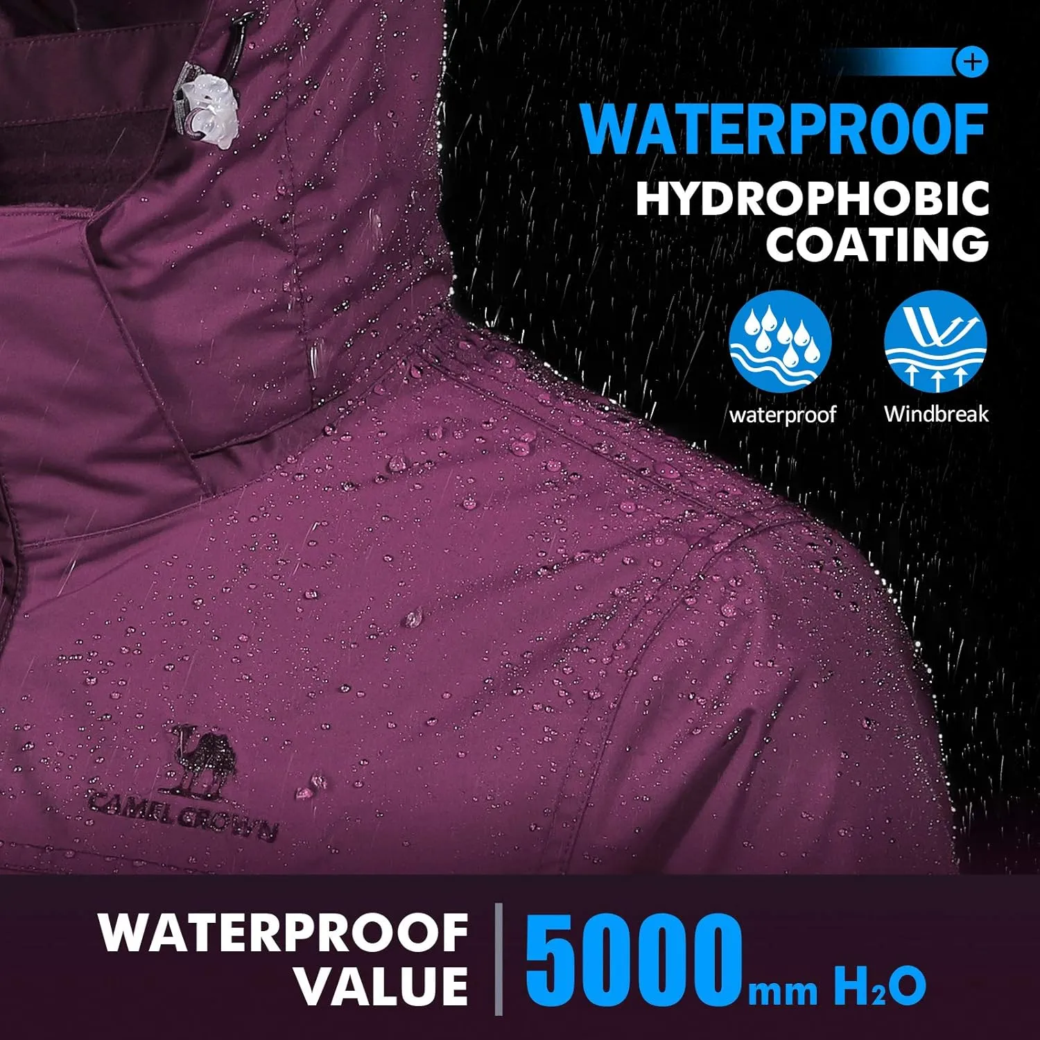 CAMEL CROWN Womens Waterproof Ski Jacket 3-in-1 Windbreaker Winter Coat Fleece Inner for Rain Snow Outdoor Hiking