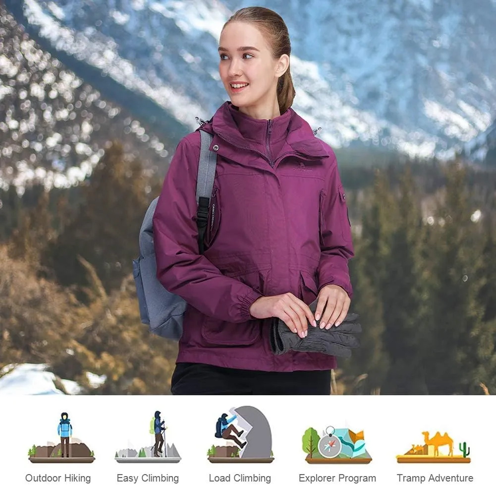 CAMEL CROWN Womens Waterproof Ski Jacket 3-in-1 Windbreaker Winter Coat Fleece Inner for Rain Snow Outdoor Hiking