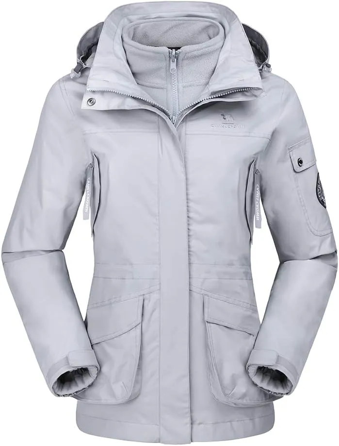 CAMEL CROWN Womens Waterproof Ski Jacket 3-in-1 Windbreaker Winter Coat Fleece Inner for Rain Snow Outdoor Hiking