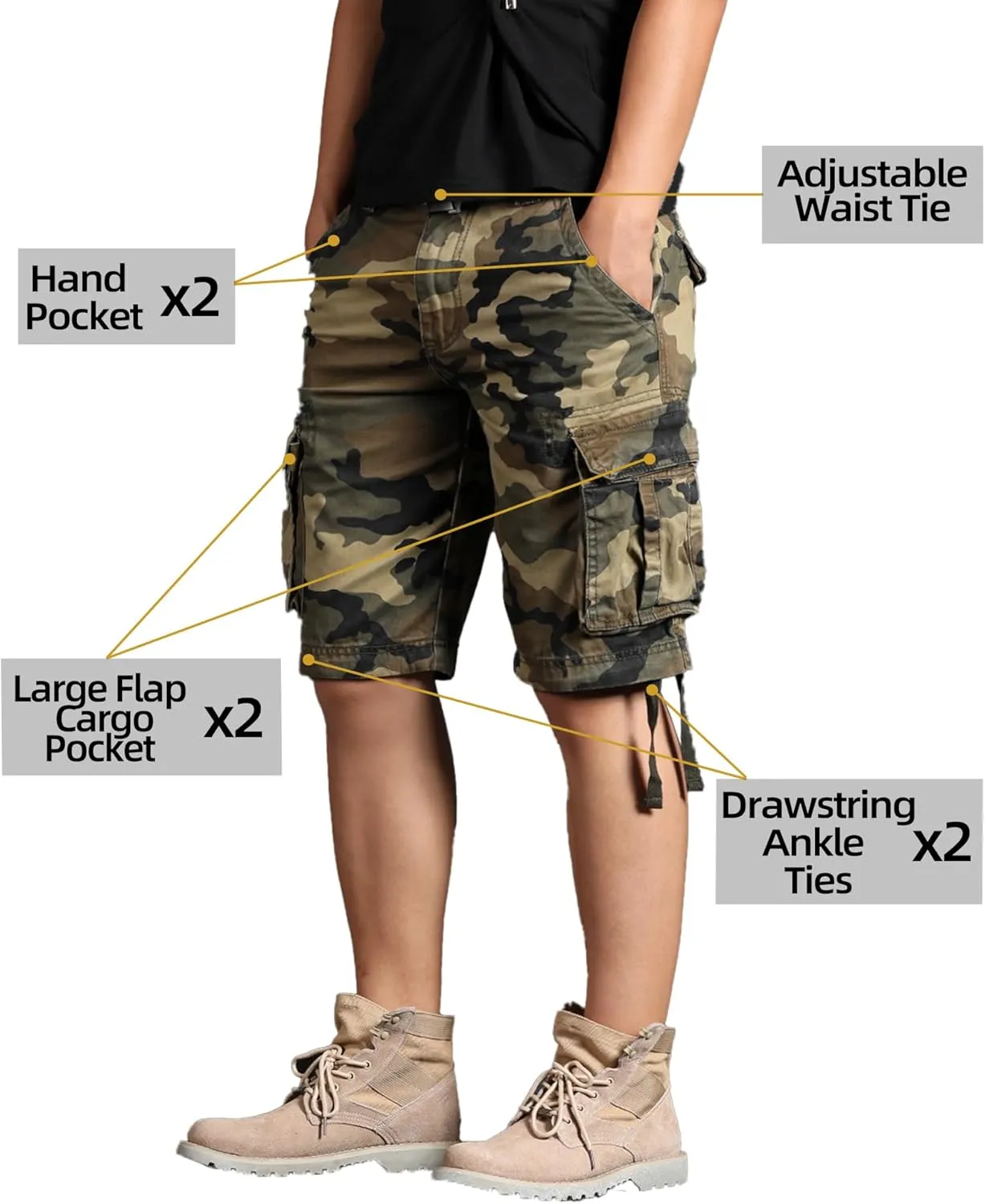 Camo Cargo Shorts for Men Cotton Casual Wild Outdoor Work Relaxed Fit Shorts with Multi-Pockets