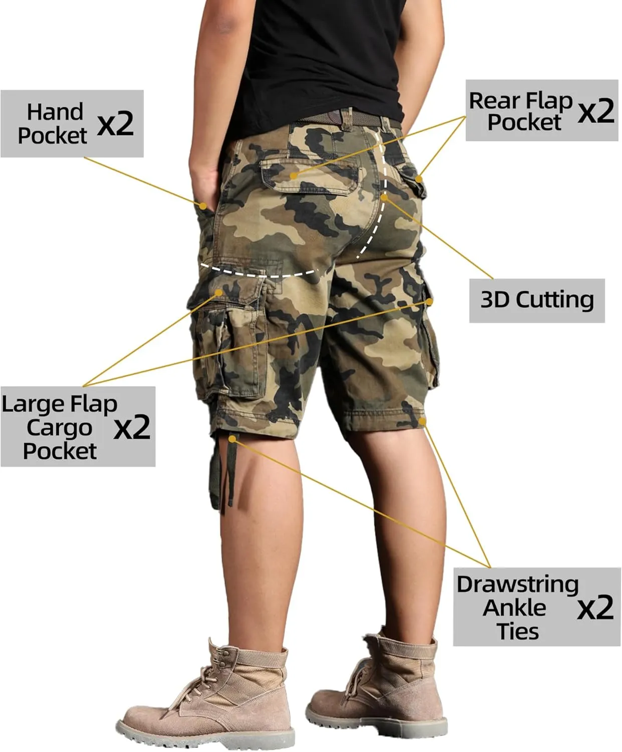Camo Cargo Shorts for Men Cotton Casual Wild Outdoor Work Relaxed Fit Shorts with Multi-Pockets