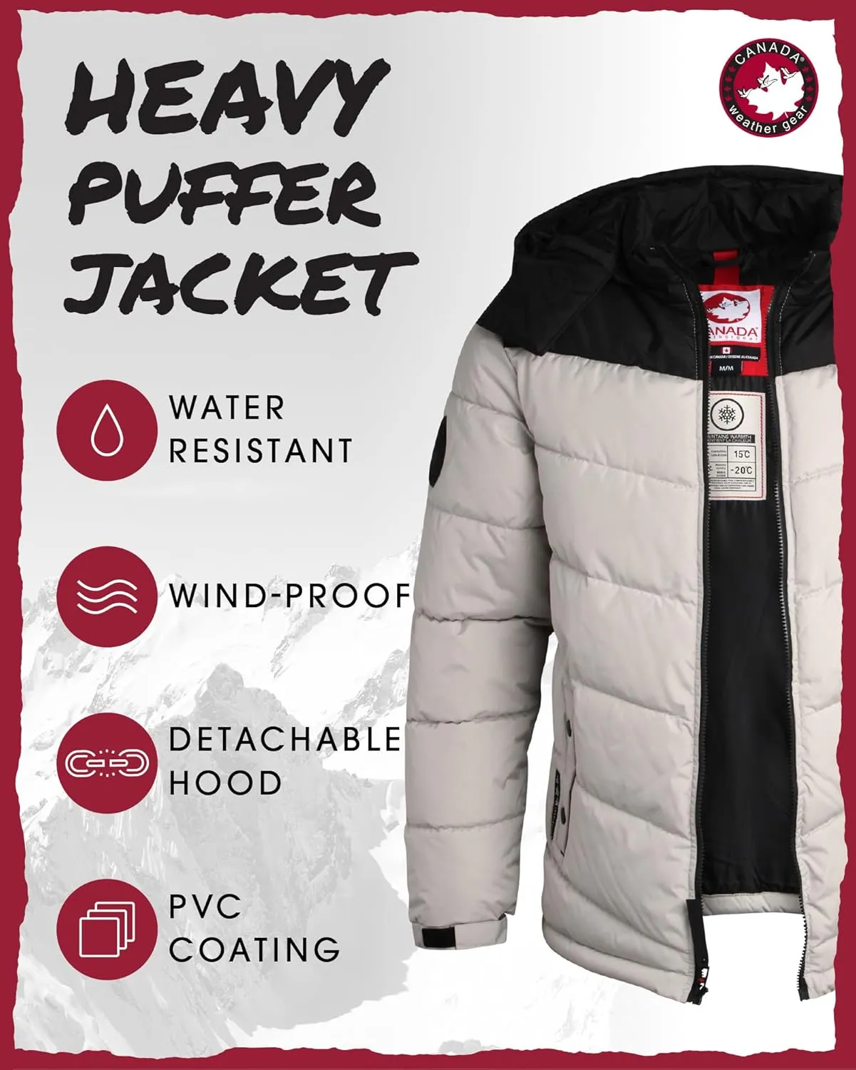 CANADA WEATHER GEAR Men's Winter Jacket  Heavyweight Puffer Jacket  Casual Coat for Men (M-XXL)