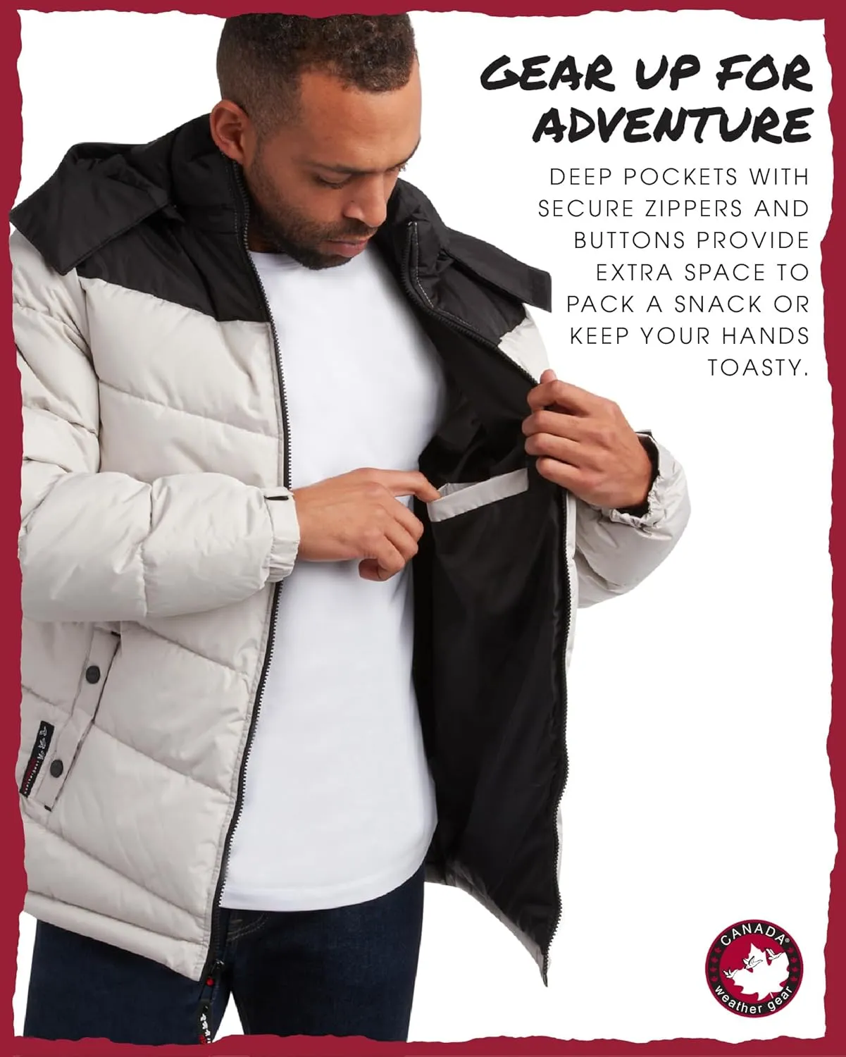 CANADA WEATHER GEAR Men's Winter Jacket  Heavyweight Puffer Jacket  Casual Coat for Men (M-XXL)