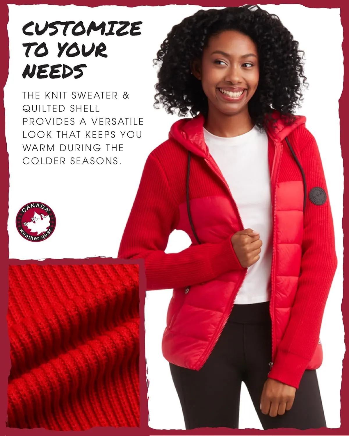 CANADA WEATHER GEAR Women's Lightweight Quilted Jacket - Weather Resistant Winter Jacket with Knitted Sleeves and Yoke (S-XL)