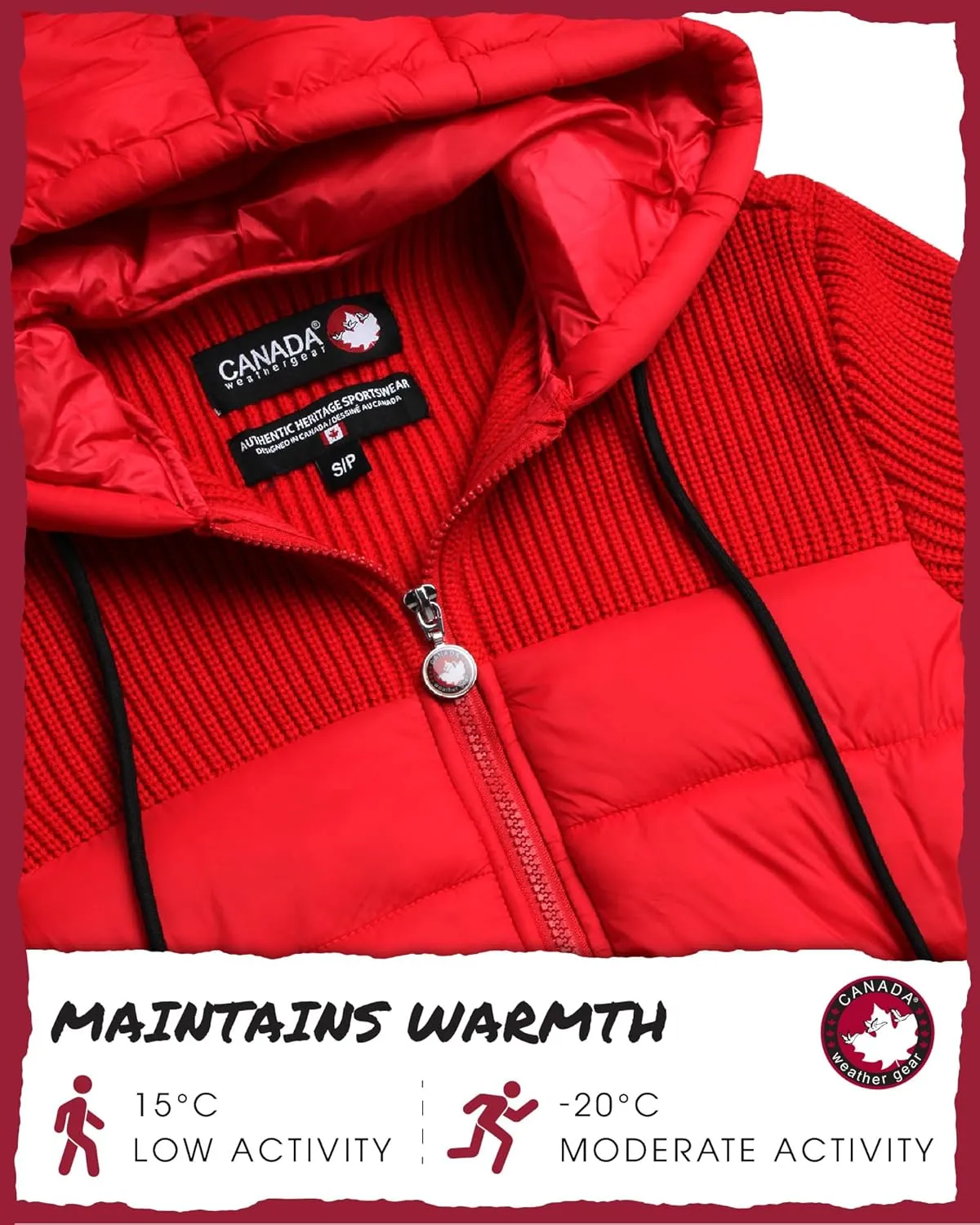 CANADA WEATHER GEAR Women's Lightweight Quilted Jacket - Weather Resistant Winter Jacket with Knitted Sleeves and Yoke (S-XL)