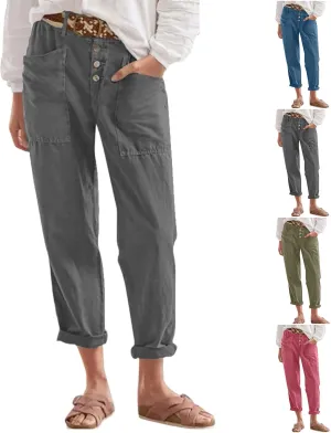 Capri Linen Pants for Women Cropped Straight Leg High Waisted Dress Pants Plus Size Ankle Casual Summer Pants 2025