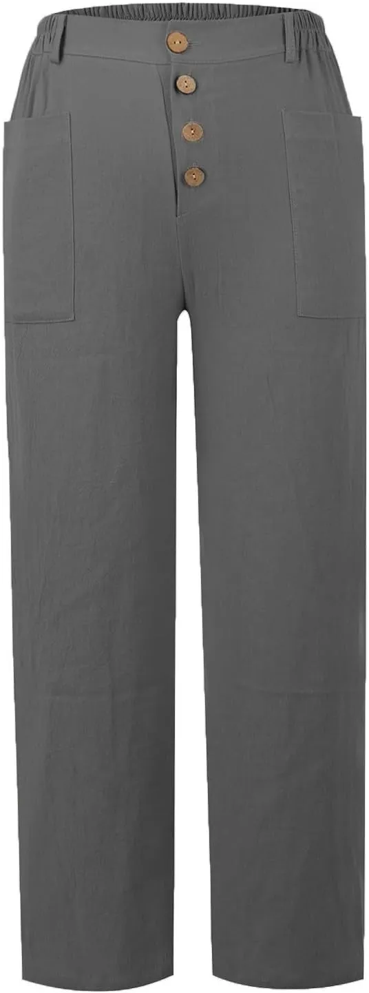 Capri Linen Pants for Women Cropped Straight Leg High Waisted Dress Pants Plus Size Ankle Casual Summer Pants 2025