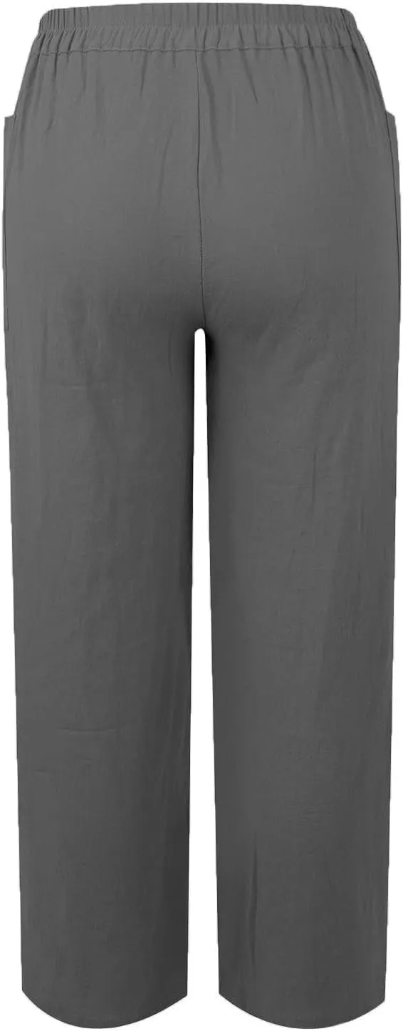 Capri Linen Pants for Women Cropped Straight Leg High Waisted Dress Pants Plus Size Ankle Casual Summer Pants 2025
