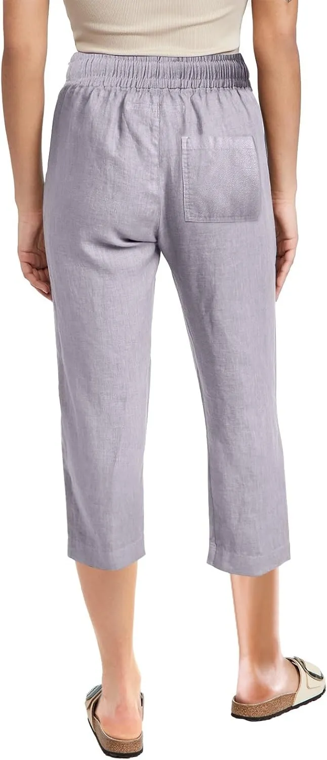 Capri Pants for Women Dressy 2025 Cotton Linen Summer Straight Wide Leg Drawstring Elastic Waist Cropped Trouser