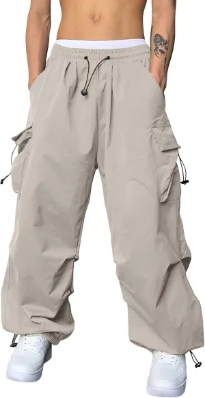 Cargo Pants for Men, Casual Solid Color Sports Multi Pocket Foot Rope Pants Street Fashion Tie Waist Sweatpants