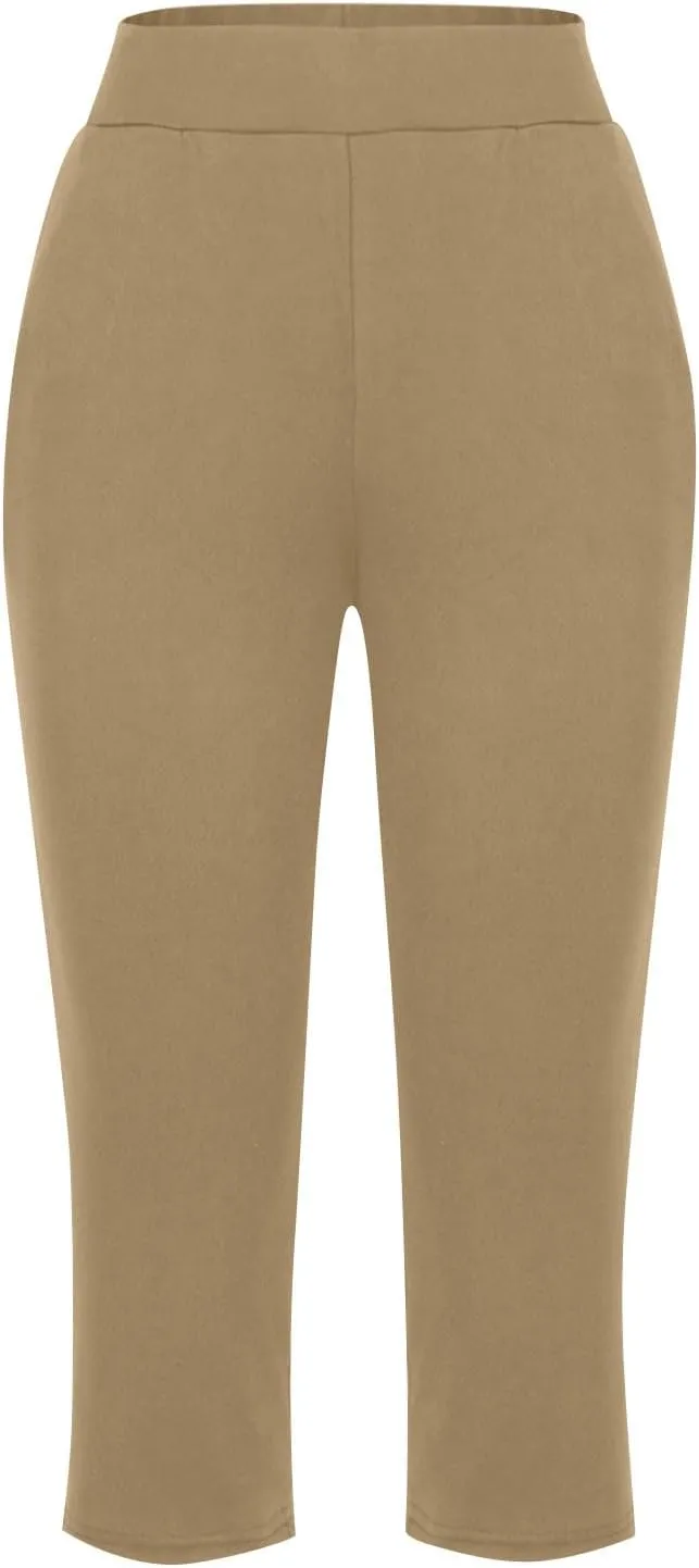Cbcbtwo High Waisted Capri Pants for Women 2025 Summer Lightweight Stretch Comfy Yoga Pants Elastic Waist Wide Leg Loose Pant