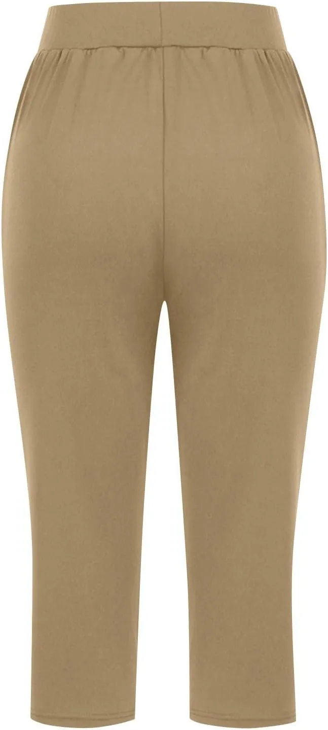 Cbcbtwo High Waisted Capri Pants for Women 2025 Summer Lightweight Stretch Comfy Yoga Pants Elastic Waist Wide Leg Loose Pant