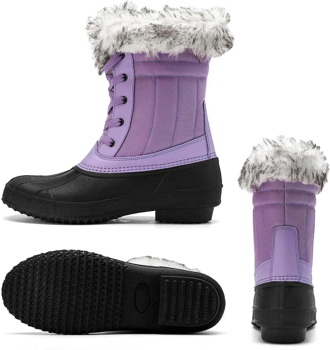 CERYTHRINA Womens Duck Boots Waterproof Warm Snow Boots Outdoor Warm Lined Winter Booties Mid-Calf Rain Boot