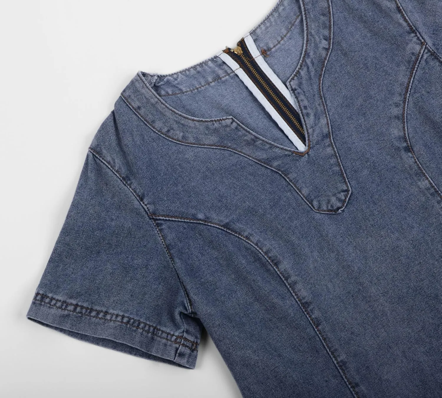 CHARTOU Women Denim Dress Short Sleeve Mini Jean Dress Jumper Babydoll Summer Shift Dress