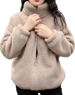 CHARTOU Women Shaggy Fuzzy Sherpa Fleece Jacket Oversized Zip Up Hoodie Shacket Warm Faux Shearling Coat Winter