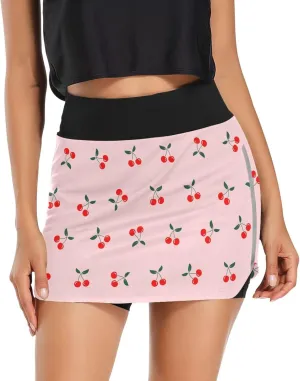 Cherry Fruit Tennis Skirt for Women's Golf Workout Casual Shorts Skirts with Pockets Inner Shorts
