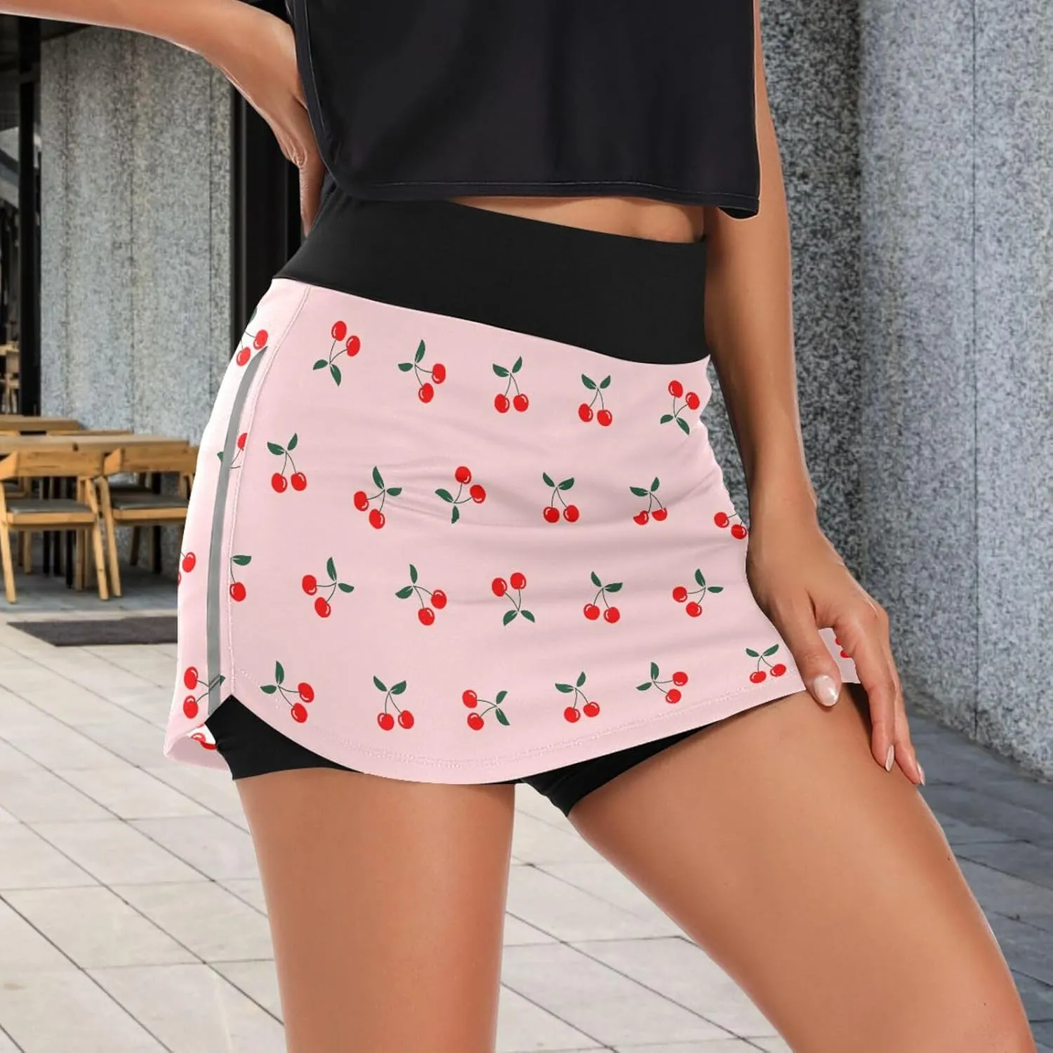 Cherry Fruit Tennis Skirt for Women's Golf Workout Casual Shorts Skirts with Pockets Inner Shorts