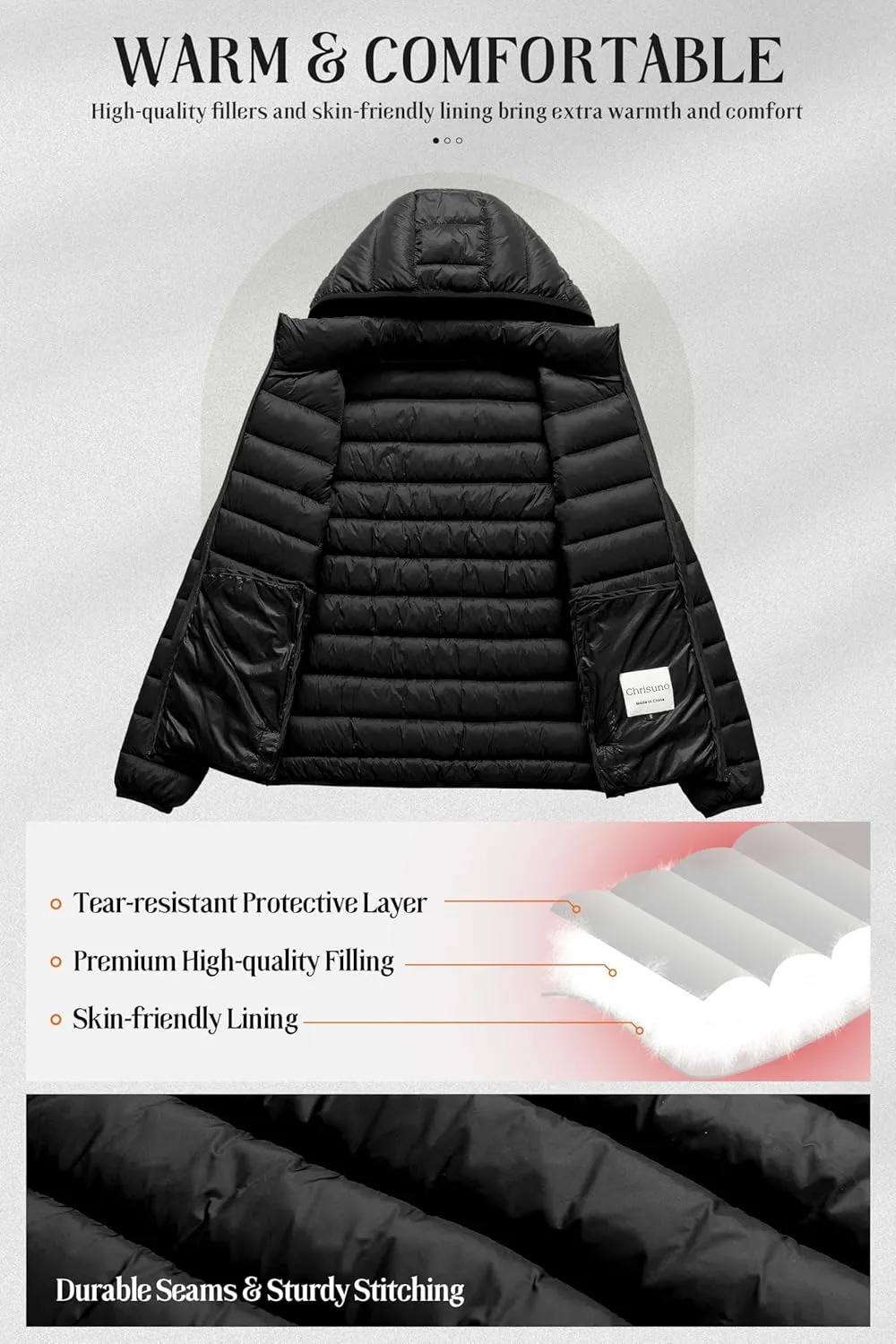 Chrisuno Women's Lightweight Short Puffer Jacket Packable Quilt Warm Winter Coat with Removable Hood