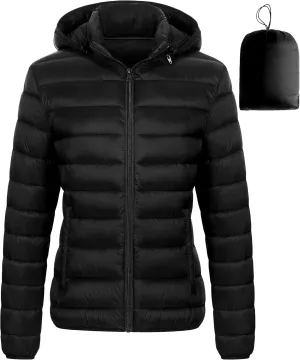 Chrisuno Women's Lightweight Short Puffer Jacket Packable Quilt Warm Winter Coat with Removable Hood