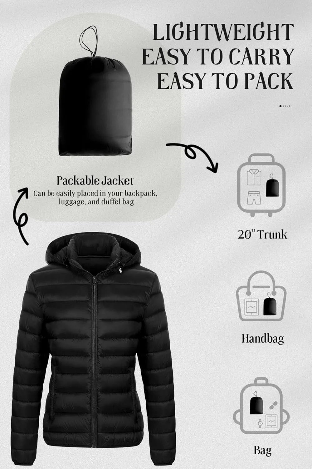 Chrisuno Women's Lightweight Short Puffer Jacket Packable Quilt Warm Winter Coat with Removable Hood
