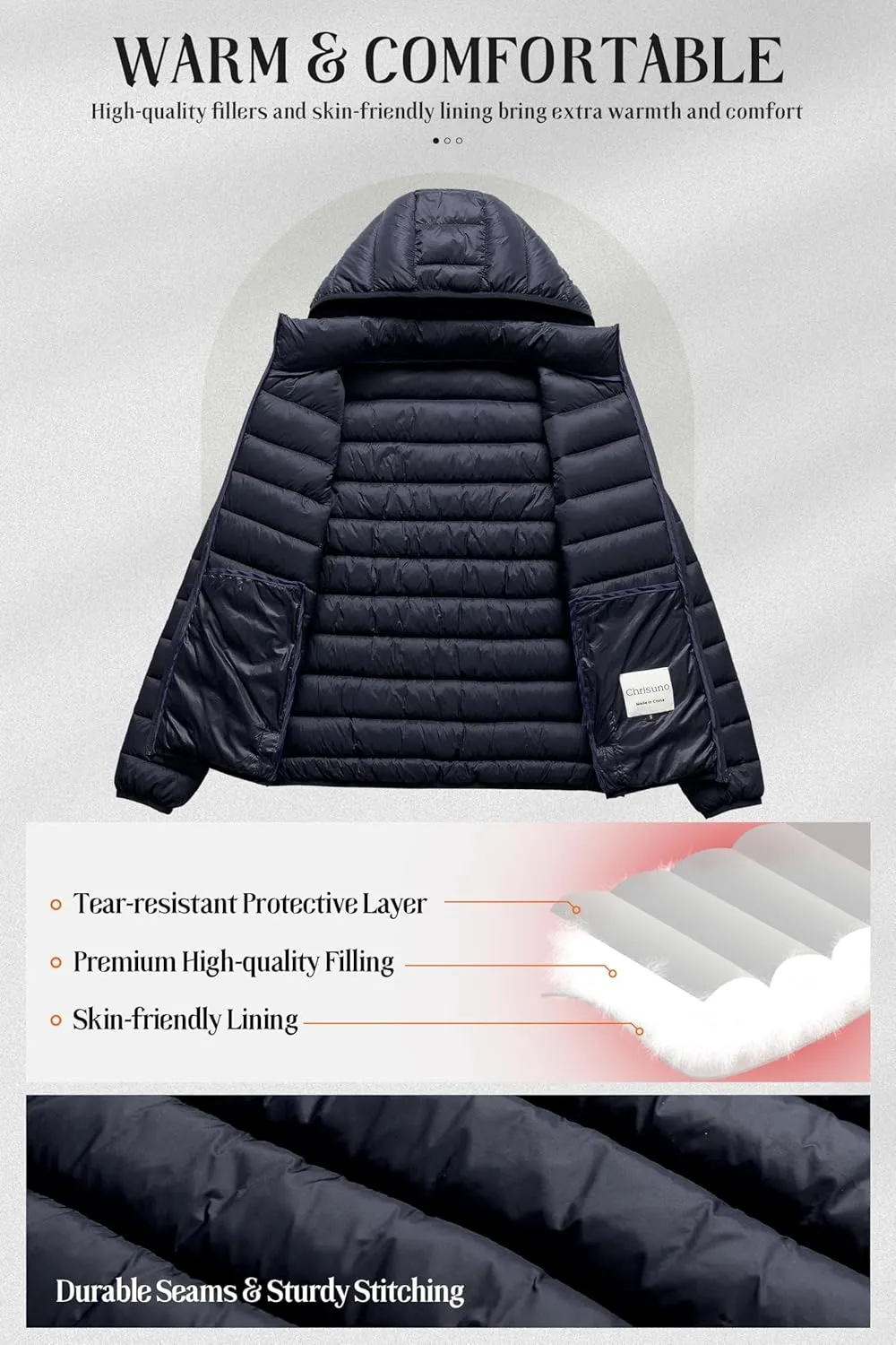 Chrisuno Women's Lightweight Short Puffer Jacket Packable Quilt Warm Winter Coat with Removable Hood