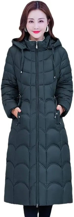 CJQJPNZ Winter Women -Long Hooded Jacket Solid Thicken Cotton Padded Coat For Female Slim Zipper Long Parkas Outwear-