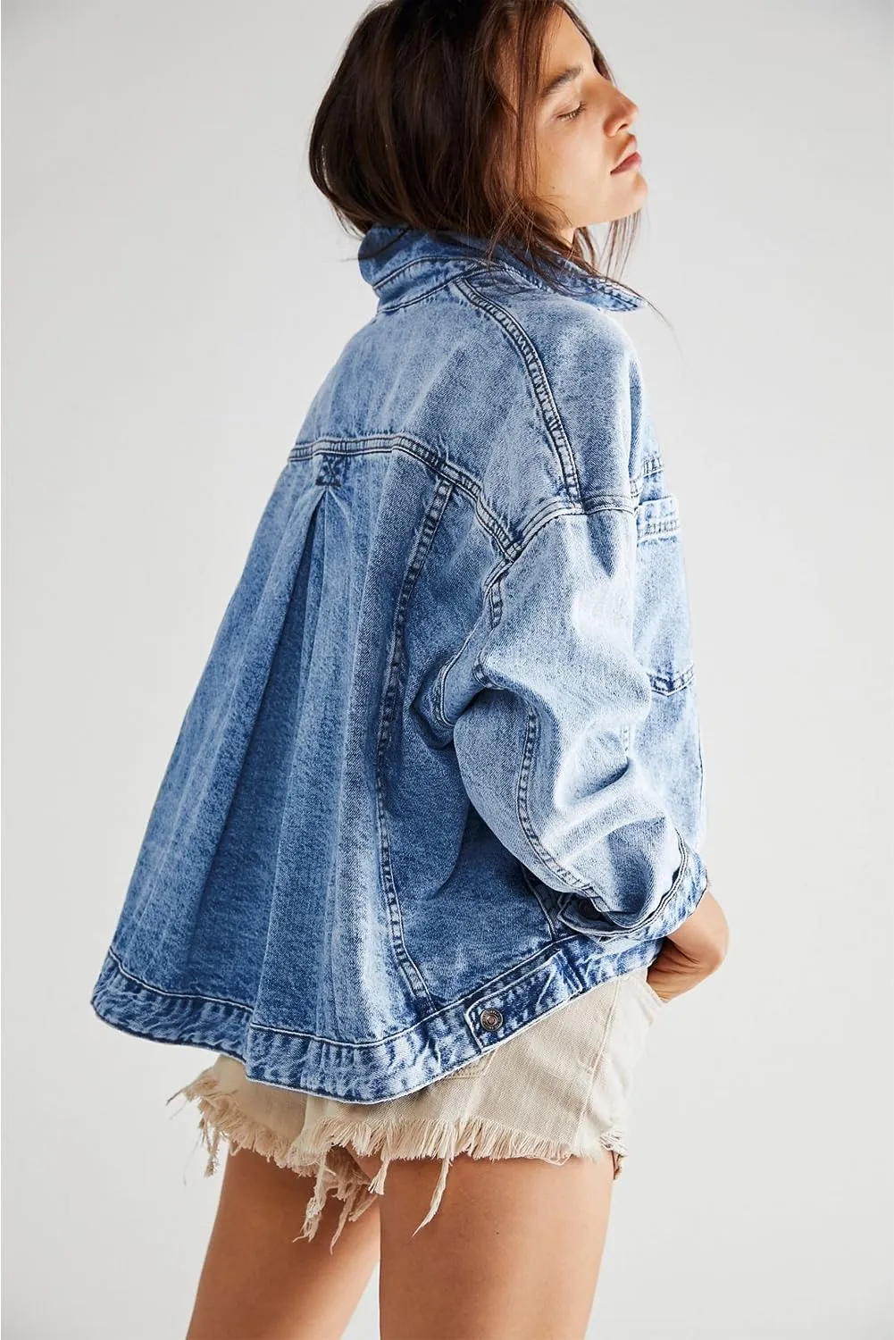 Classic Long Sleeve Denim Jacket: Light Blue Washed, Oversized Fit