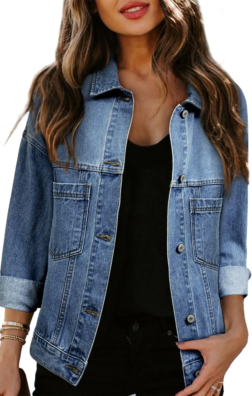 Classic Long Sleeve Denim Jacket: Light Blue Washed, Oversized Fit
