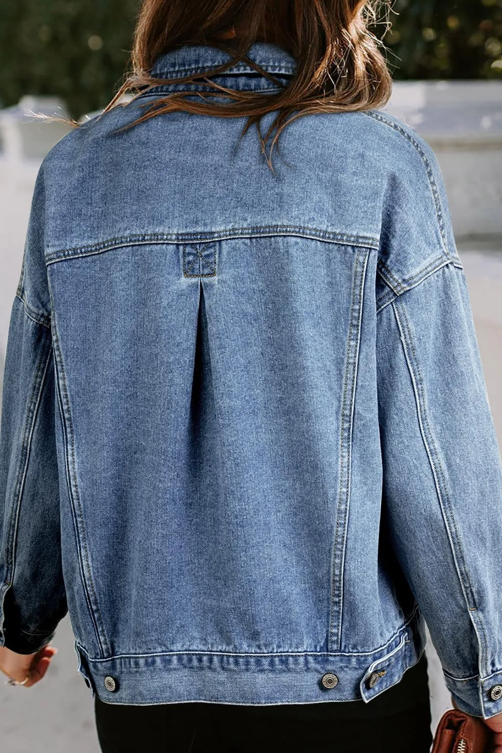 Classic Long Sleeve Denim Jacket: Light Blue Washed, Oversized Fit