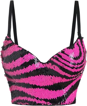 Color Block Sequined Camisole Top Outwear Feminine Fishbone Bra Tanks