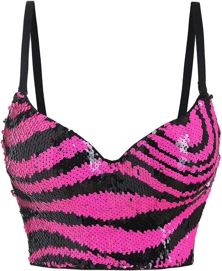 Color Block Sequined Camisole Top Outwear Feminine Fishbone Bra Tanks