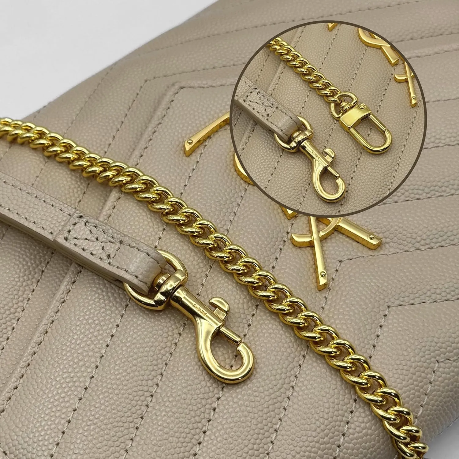 Conversion Kit compatible with Monogram Clutch, Insert with 120cm - 47" inches Premium Gold Chain, Wristlet Insert Wallet on Chain (Dark Beige)
