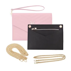 Conversion Kit compatible with Monogram Clutch, Insert with 120cm - 47" inches Premium Gold Chain, Wristlet Insert Wallet on Chain (Dark Beige)