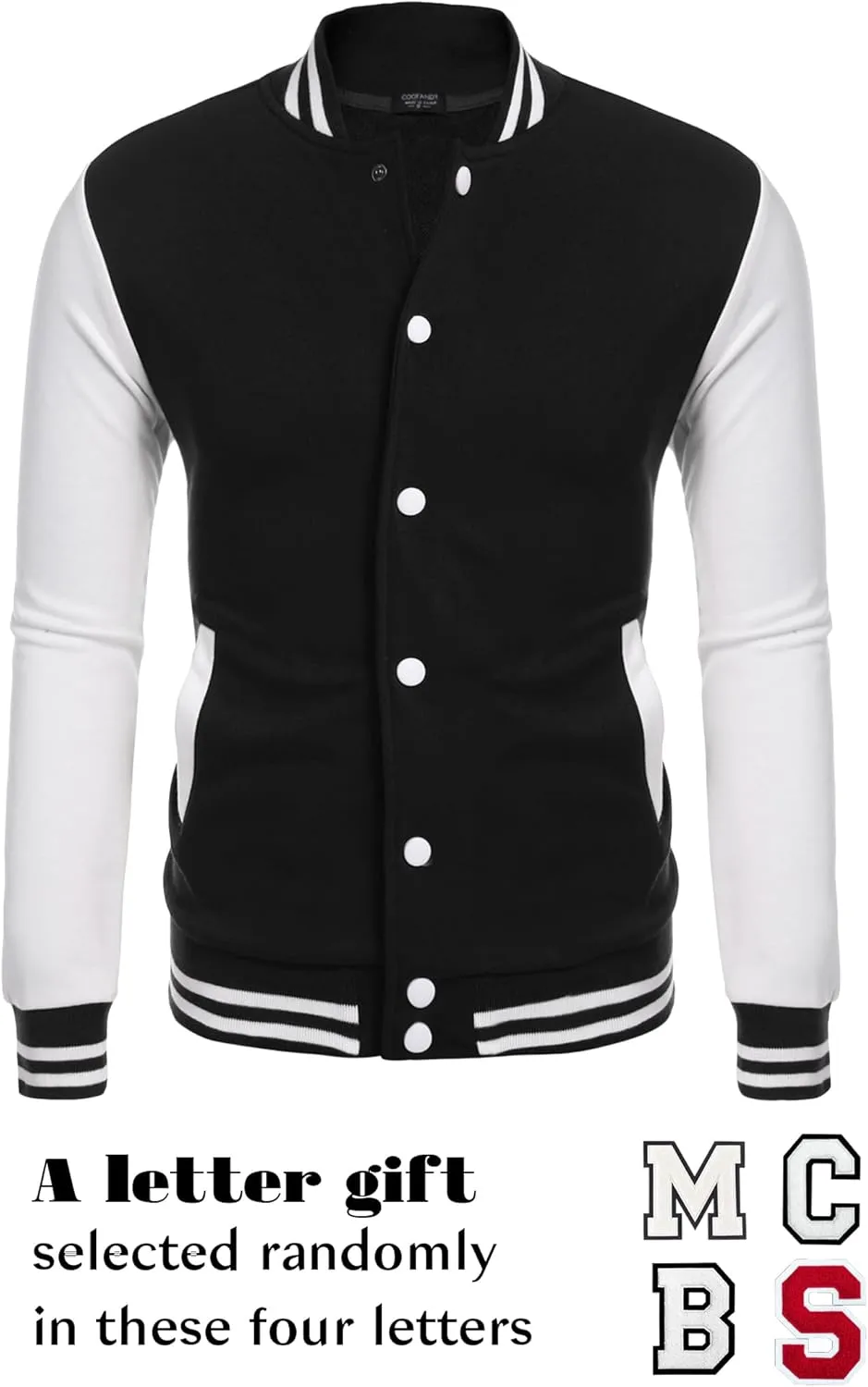 COOFANDY Men's Fashion Varsity Jacket Causal Slim Fit Cotton Letterman Baseball Bomber Jackets