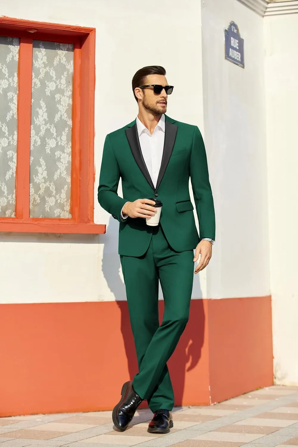 COOFANDY Mens Tuxedo Suit Set Slim Fit 2 Piece One Button Blazer Jacket Pants for Wedding,Dinner,Prom