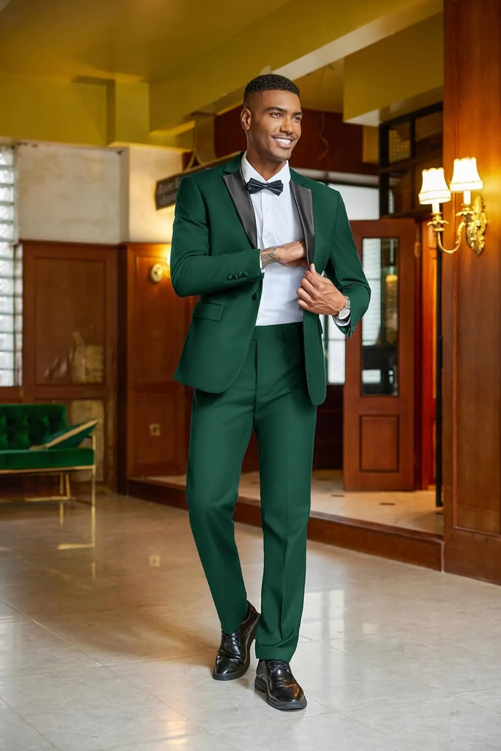 COOFANDY Mens Tuxedo Suit Set Slim Fit 2 Piece One Button Blazer Jacket Pants for Wedding,Dinner,Prom