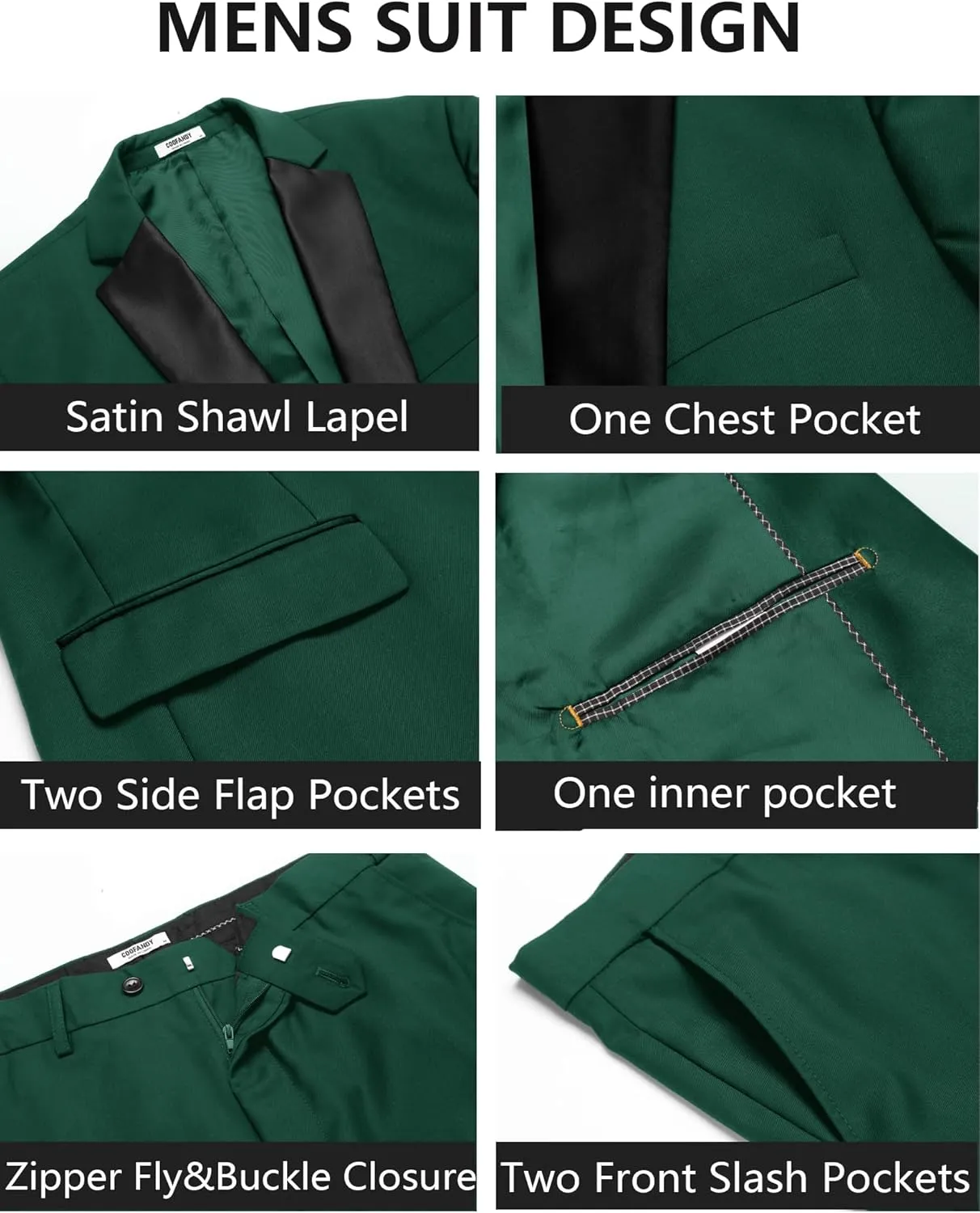 COOFANDY Mens Tuxedo Suit Set Slim Fit 2 Piece One Button Blazer Jacket Pants for Wedding,Dinner,Prom