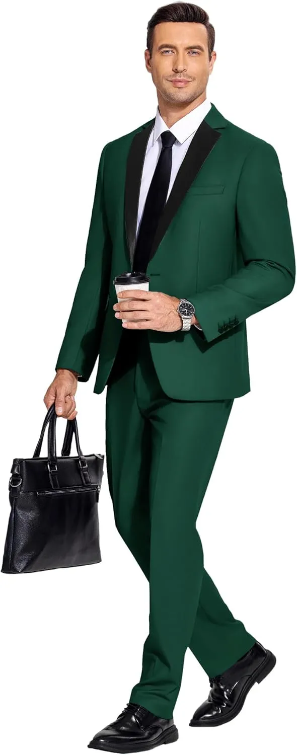 COOFANDY Mens Tuxedo Suit Set Slim Fit 2 Piece One Button Blazer Jacket Pants for Wedding,Dinner,Prom