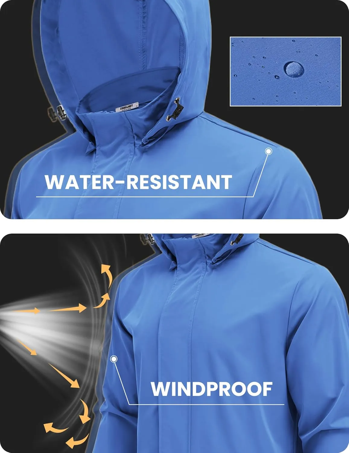 COOFANDY Rain Jacket Men Waterproof Lightweight Packable Raincoat Hooded Windbreaker For Hiking Golf Running