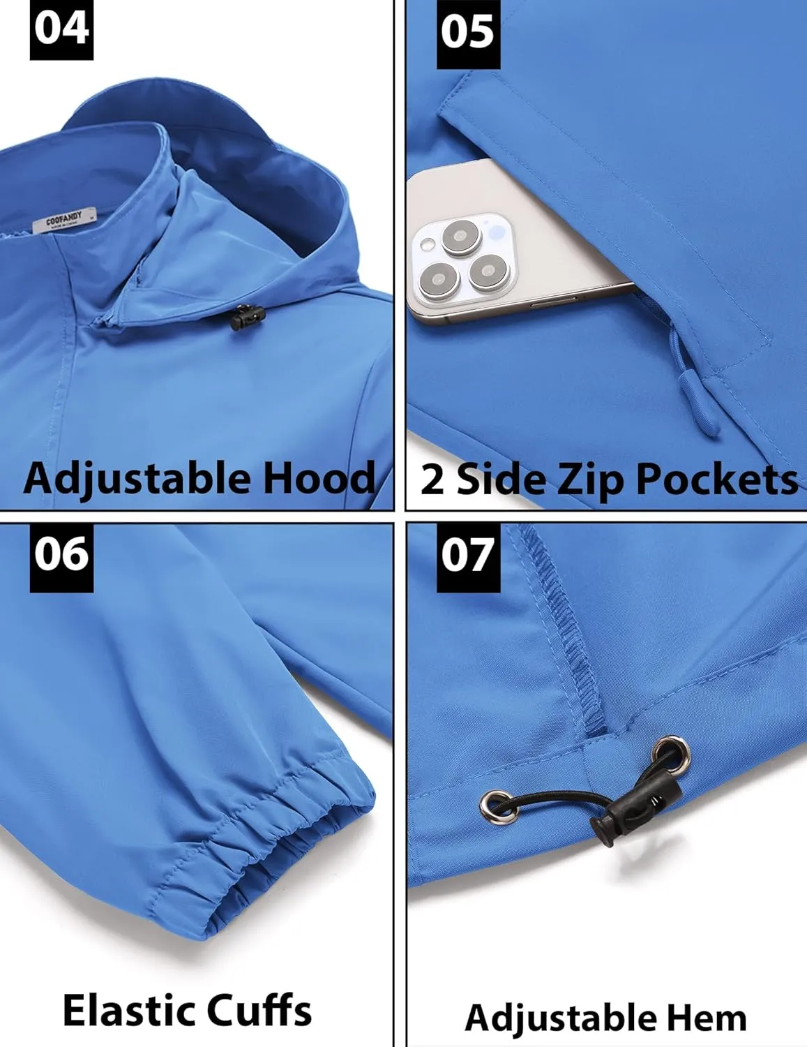 COOFANDY Rain Jacket Men Waterproof Lightweight Packable Raincoat Hooded Windbreaker For Hiking Golf Running