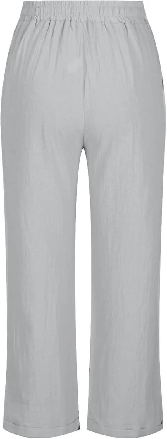 Cotton Linen Cropped Pants for Women Fashion Drawstring Solid Pant Boho Beach Comfy Slacks 2025 Summer Travel Clothes