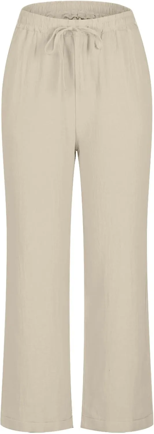 Cotton Linen Cropped Pants for Women Fashion Drawstring Solid Pant Boho Beach Comfy Slacks 2025 Summer Travel Clothes