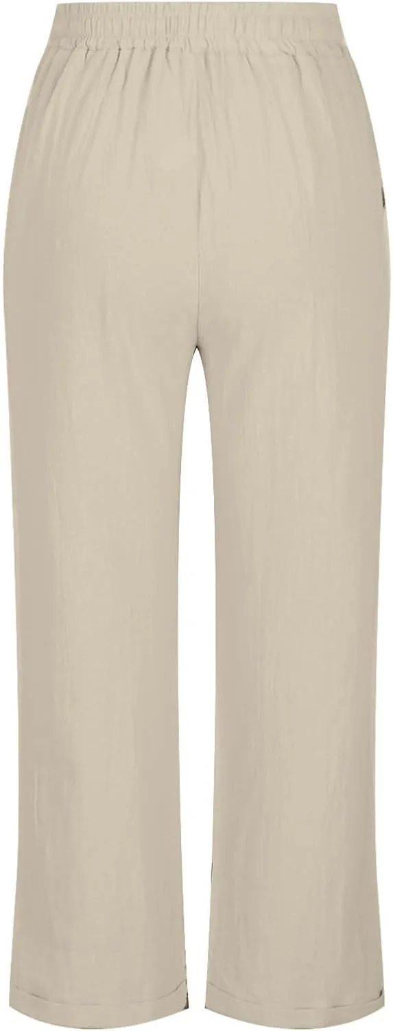Cotton Linen Cropped Pants for Women Fashion Drawstring Solid Pant Boho Beach Comfy Slacks 2025 Summer Travel Clothes