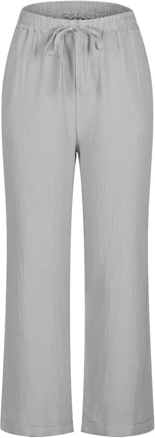 Cotton Linen Cropped Pants for Women Fashion Drawstring Solid Pant Boho Beach Comfy Slacks 2025 Summer Travel Clothes