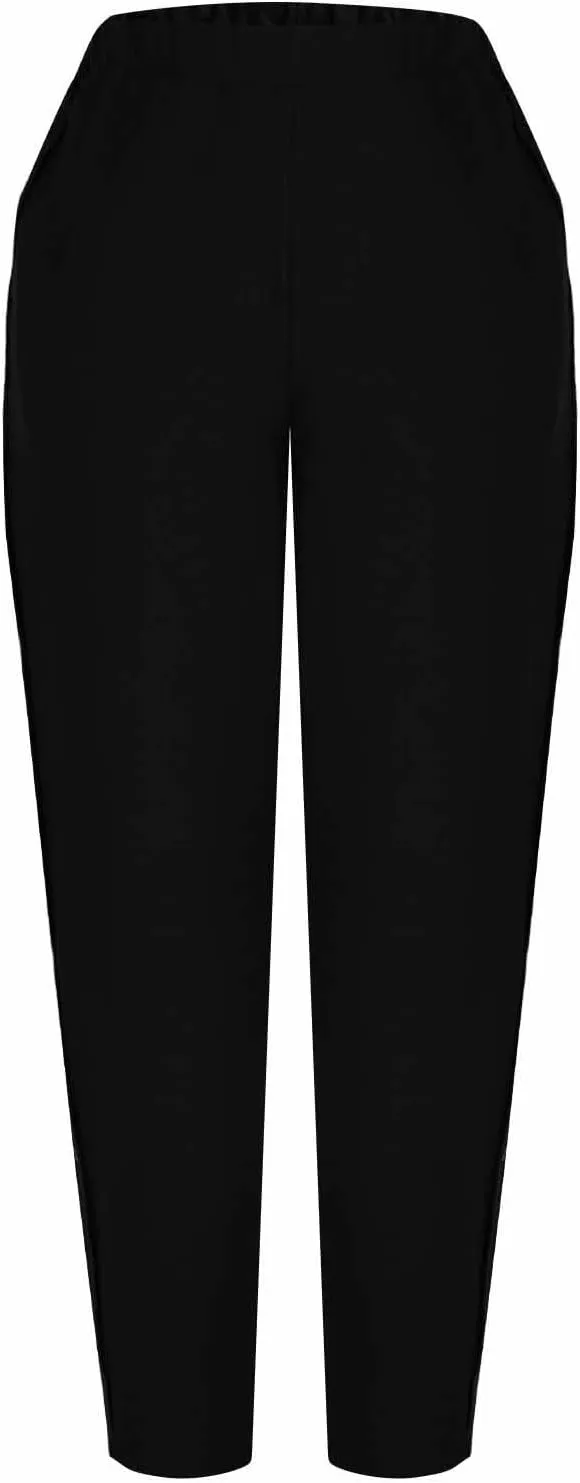 Cotton Linen Pants for Women Wide Straight Leg Side Button Pant Teen Girls 2025 Baggy Elastic Waist Comfy Crop Trouser
