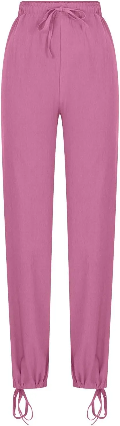 Cotton Linen Wide Leg Pants Women 2025 Drawstring Loose Beach Pant Summer Vacation Boho Slacks Trousers with Pockets