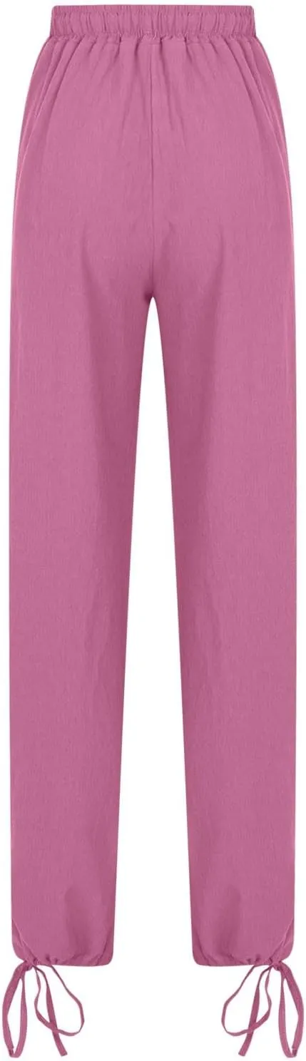Cotton Linen Wide Leg Pants Women 2025 Drawstring Loose Beach Pant Summer Vacation Boho Slacks Trousers with Pockets