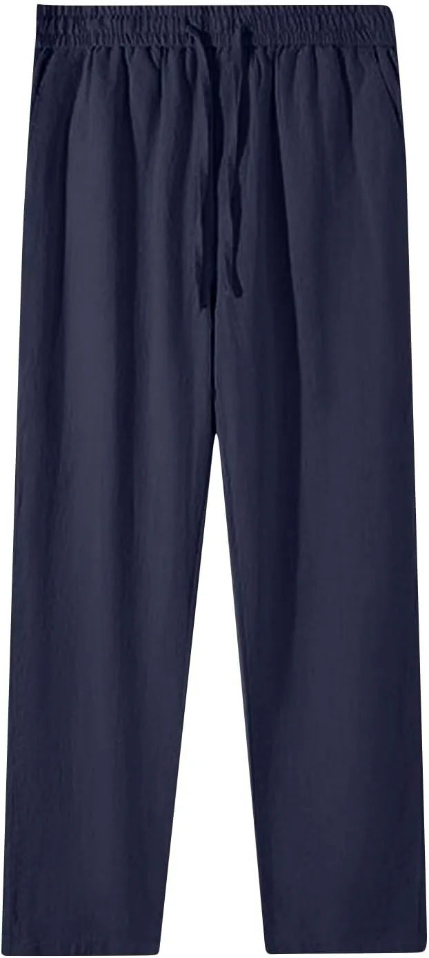Cropped Linen Pants for Women Summer Comfort High Waisted Straight Leg Pants Stretch Dressy Loose Fit Casual Trousers