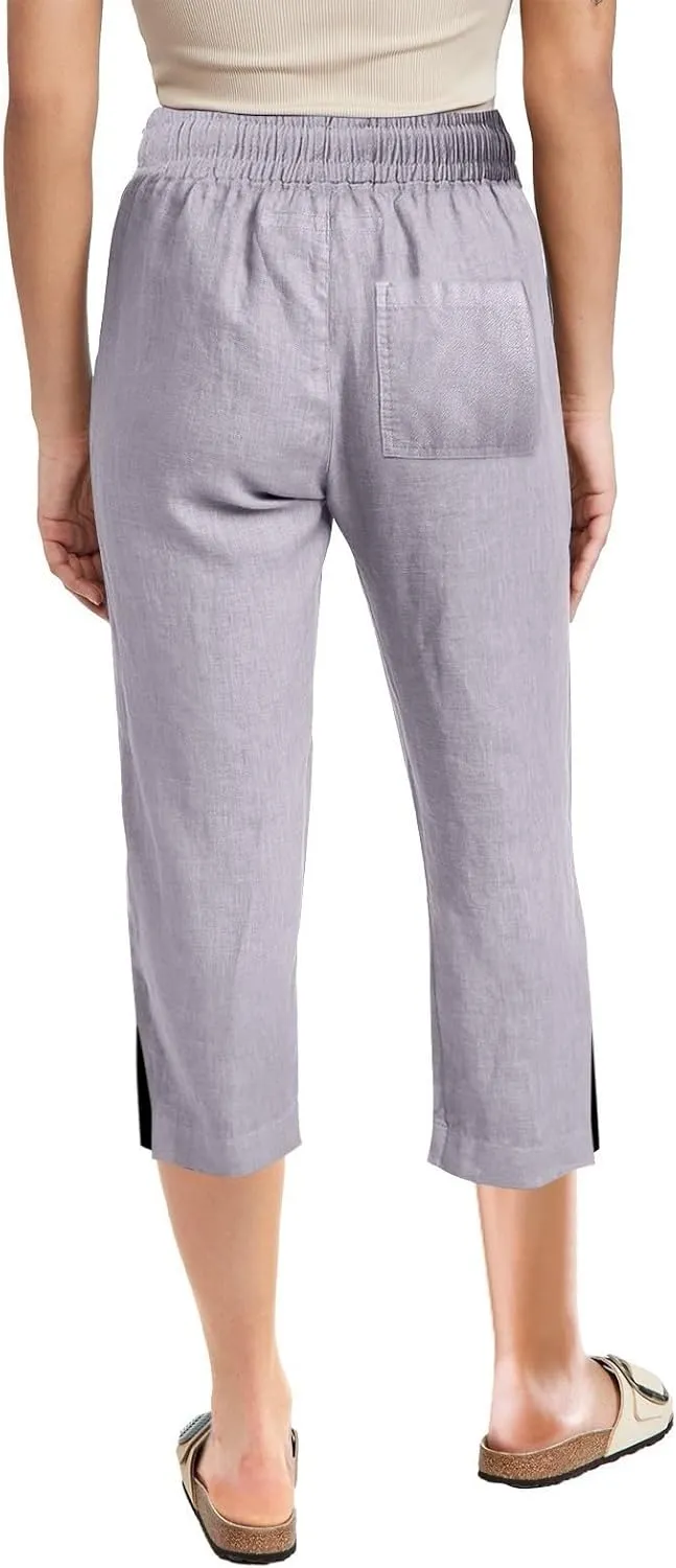 Cropped Linen Pants Women Loose Drawstring Elastic Waist Palazzo Lounge Long Trousers Summer Beach Vacation Pants